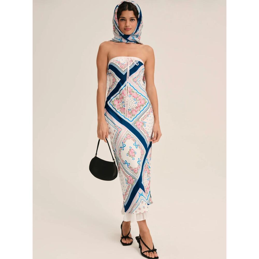 For Love & Lemons Daisy Mae Strapless Satin Midi Dress Size 1X, 2X NWT